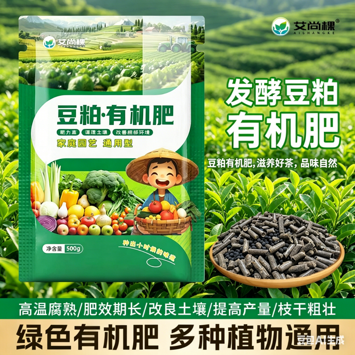 豆粕有机肥腐熟发酵家用种菜果树花卉肥料通用型生物有机长效底肥 500克5袋