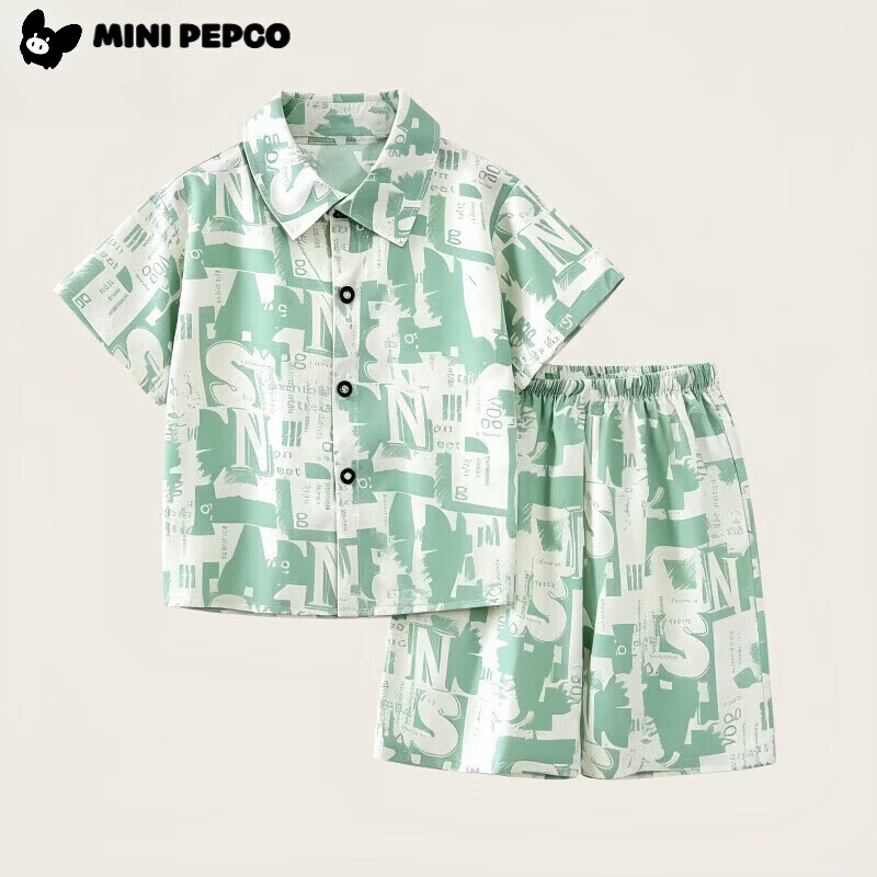 小猪班纳(PEPCO)儿童套装新款韩版短袖短裤衬衫两件套海滩 衬衣套装鹦鹉树 110 cm