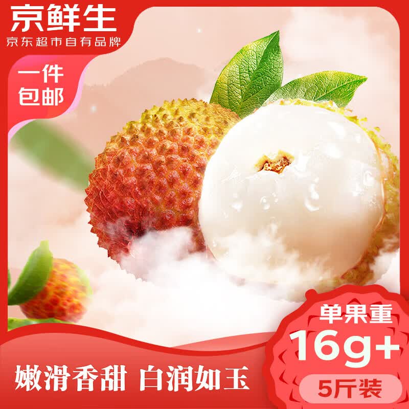 京鲜生海南妃子笑荔枝净重5斤装 单果18g+ 新鲜水果 源头直发包邮
