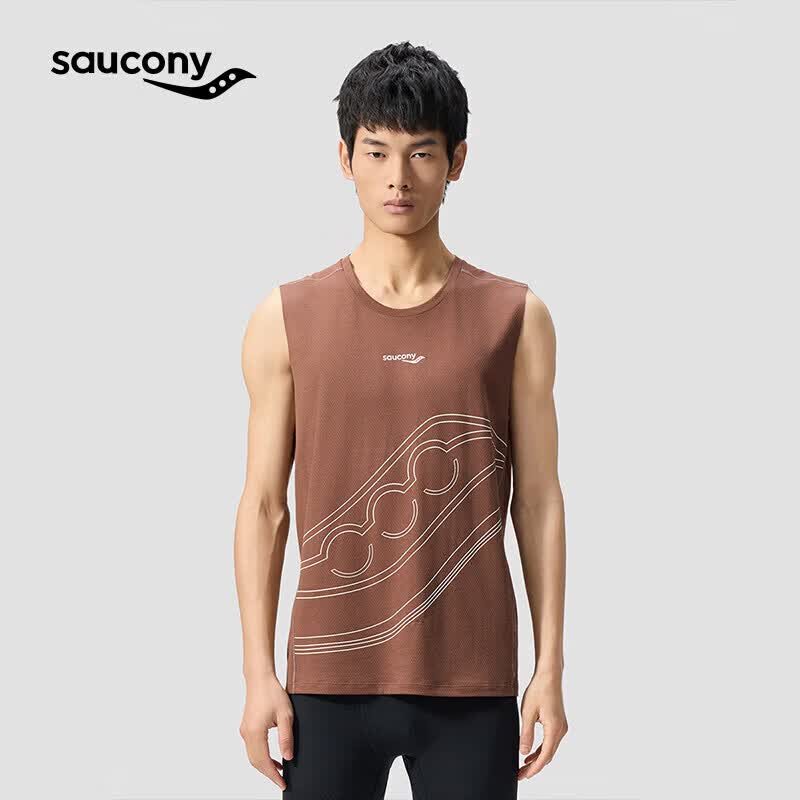 SAUCONY官方男美利奴羊毛抗菌防汗速干透气反光印花背心