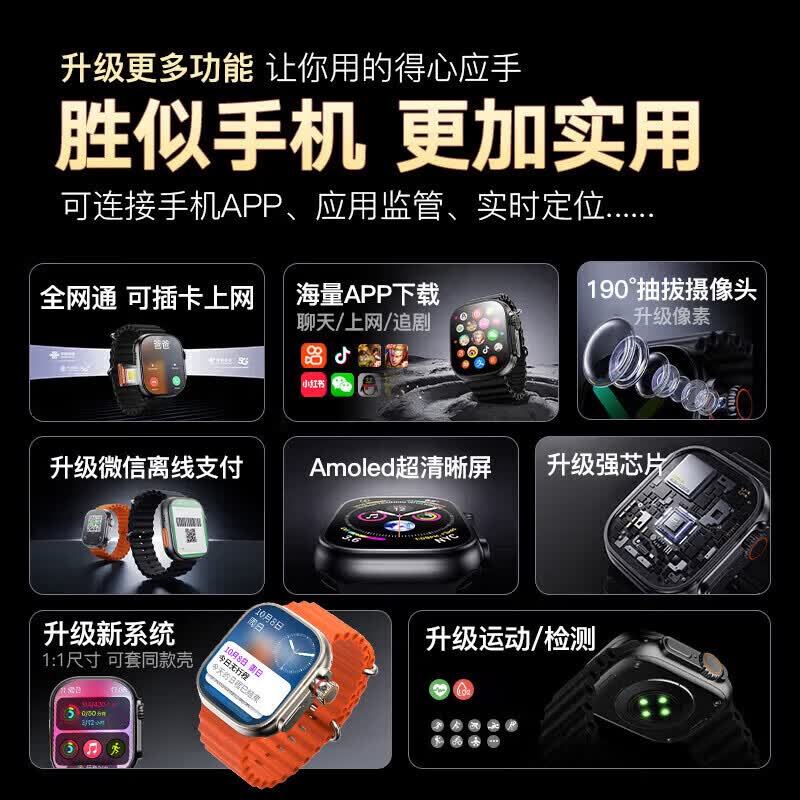 TDD华强北智能手表S11ultra3顶配版电话手表5G全网通可插卡男女成人初高中学生多功能电子手表正品 【钛金】S11Pro 插卡+蓝牙双模式