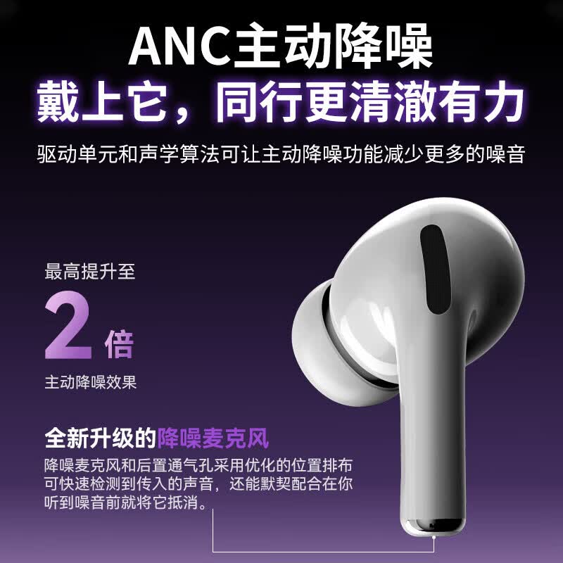 华强北【直营正品丨2026新款】Pro2蓝牙耳机适配苹果17/iphone无线降噪超长续航入耳式运动适用华为小米 Airpluspro2五代【2026新款丨标准版】有硅胶套