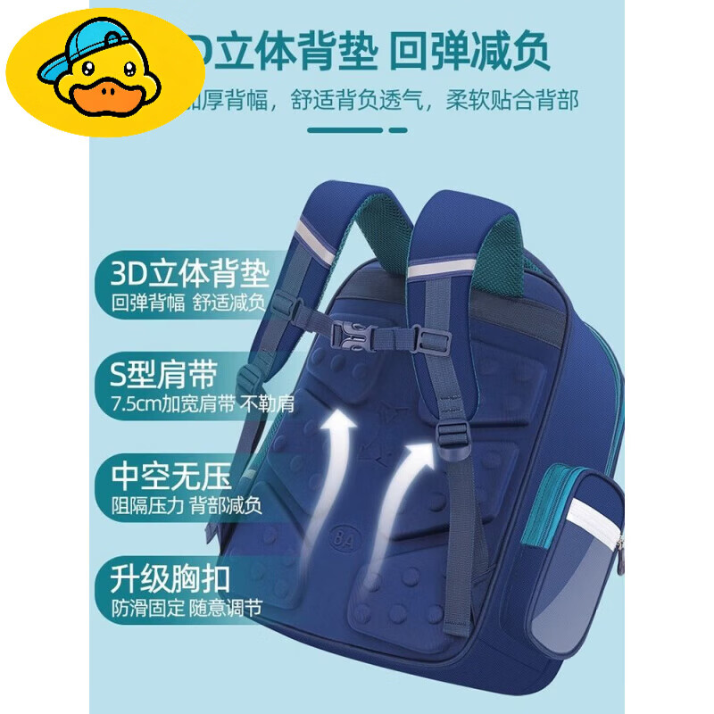GH.DUCK新款蛋仔派对书包一二三小学生儿童六年级大容量减负护脊双肩包男 D红蓝色大号 书包(送3张卡片)