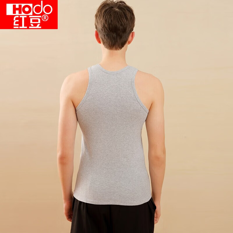 红豆(Hodo)背心男纯棉男士背心全棉运动修身无袖T恤男夏季打底汗衫2件装 白色+麻灰 3XL 185/110