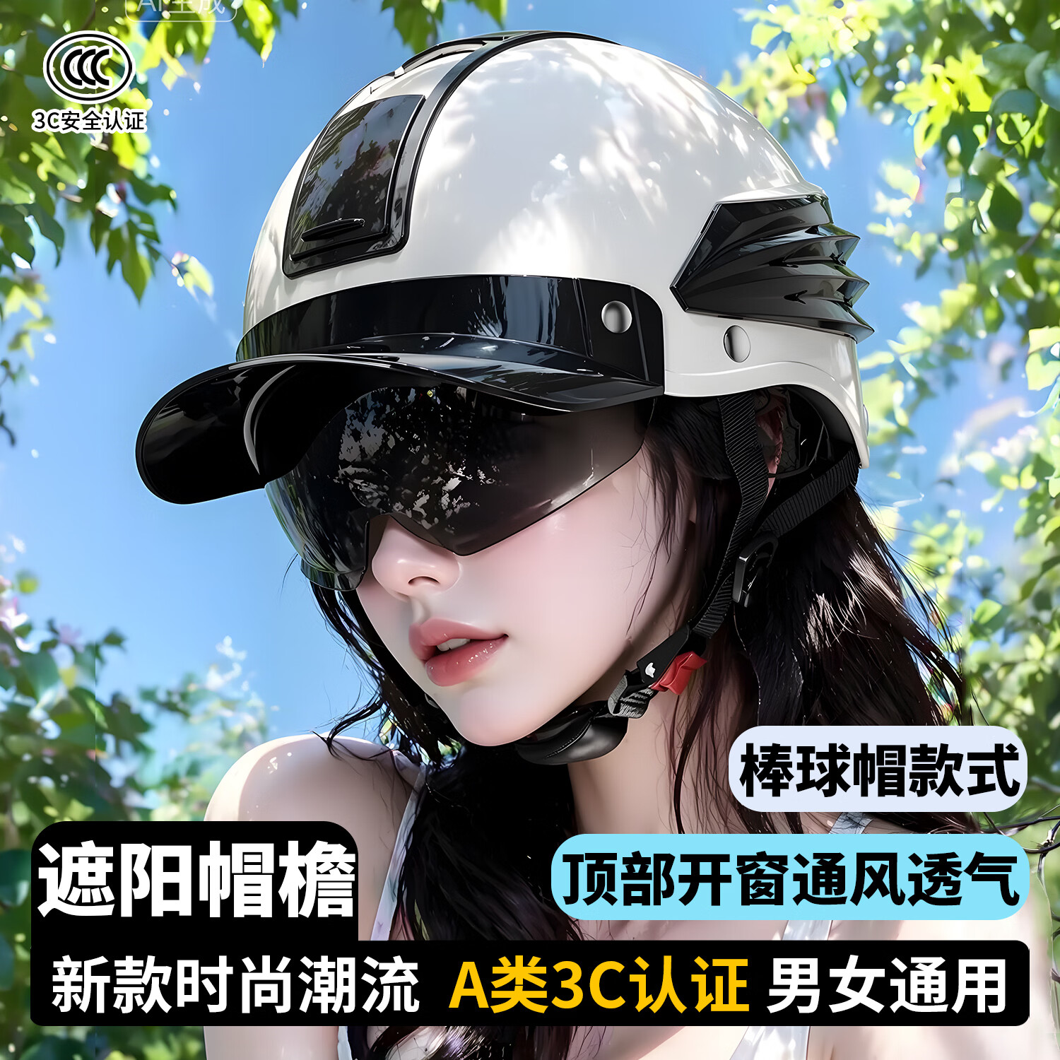 君豪龙（JUNHAOLONG）头盔3c认证电动车男女夏季士摩托车专用机车安全半盔电瓶车防晒帽防雨骑行骑手复古帽檐防摔防雾 创新时尚旗舰款【卡其】 52-62厘米【均码】