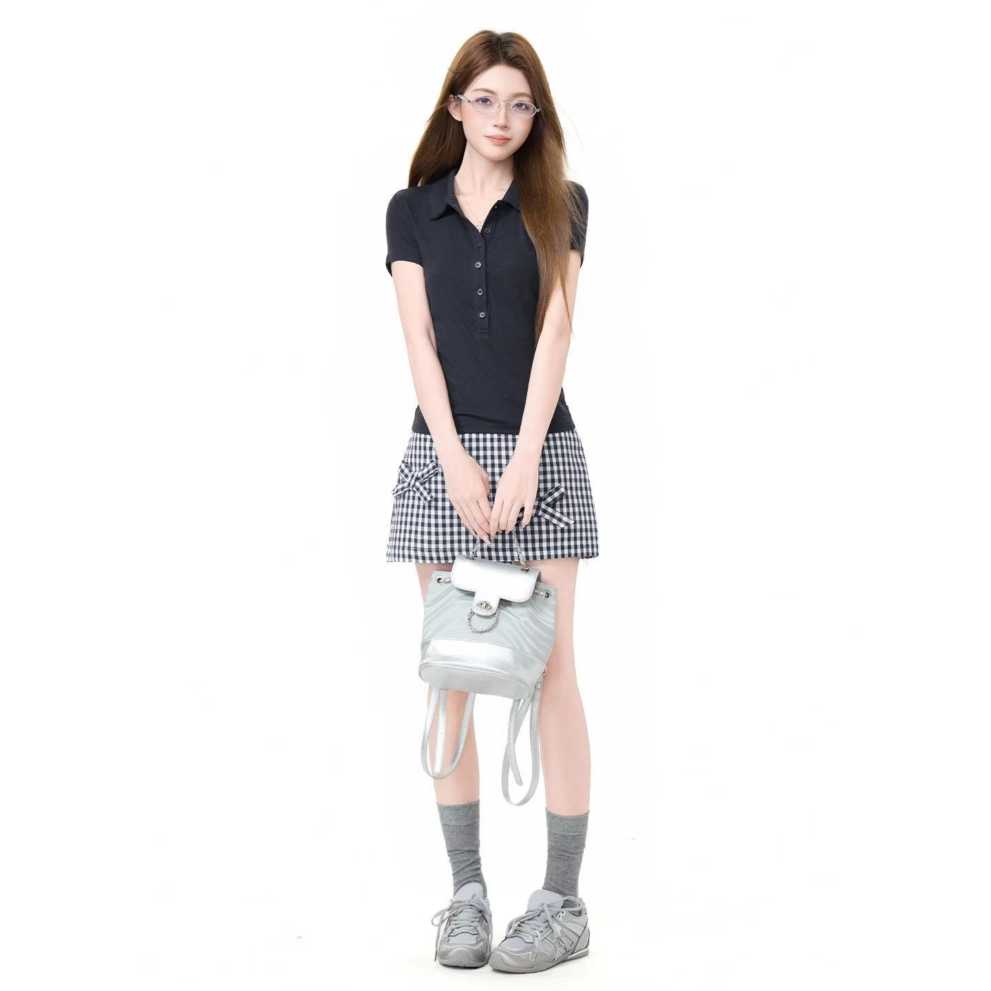 藏蓝色POLO领正肩修身短袖T恤2026夏季新款穿搭通勤百搭上衣女装 藏青色 M