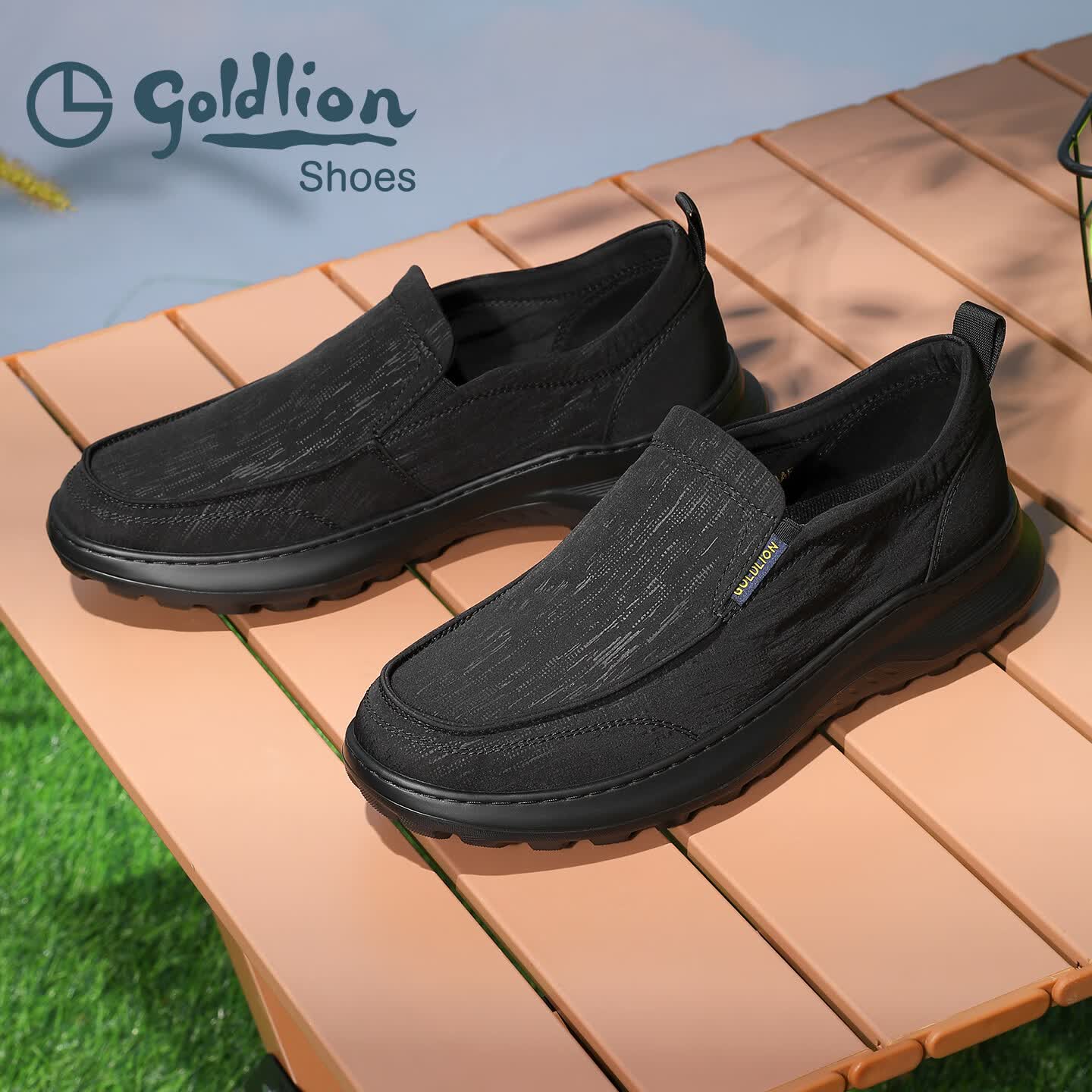 金利来(Goldlion)男鞋2026新品鞋布鞋运动厚底系带软底透气帆布鞋耐磨一脚蹬懒人鞋 黑色套脚 单层 41