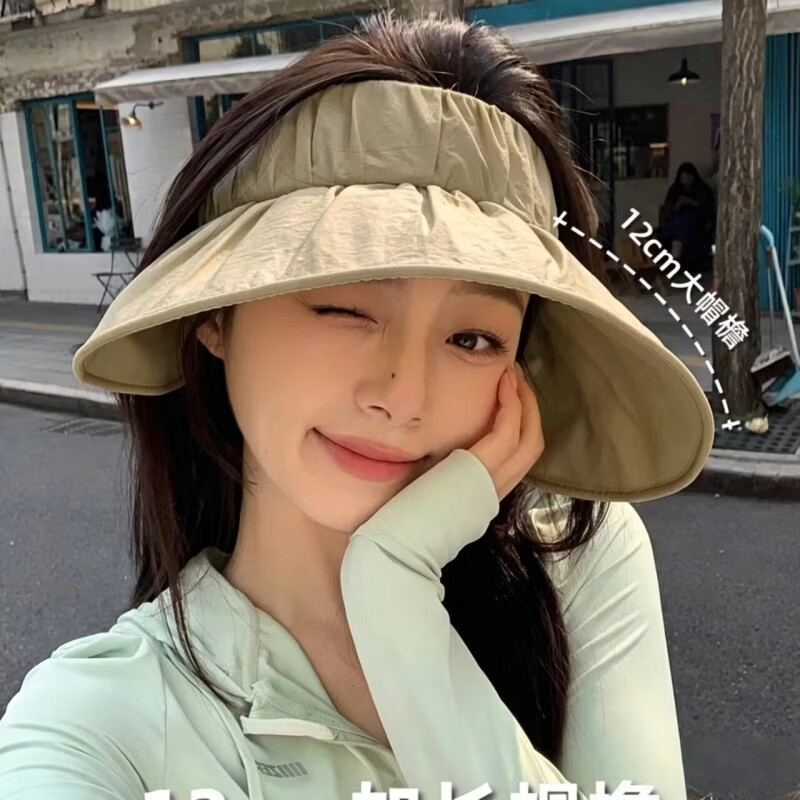 有只绵夏新款帽女显脸小户外防晒遮阳帽韩版百搭遮脸双面太阳帽子 卡其色 褶皱贝壳帽 头围56-58cm-帽檐长12CM 京东折扣/优惠券