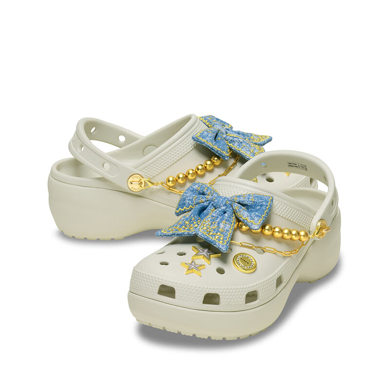 卡骆驰(CROCS)白鹿同款经典丹宁蝴蝶云朵洞洞鞋厚底沙滩鞋|213114 亚麻色-0HZ 38 (240mm)