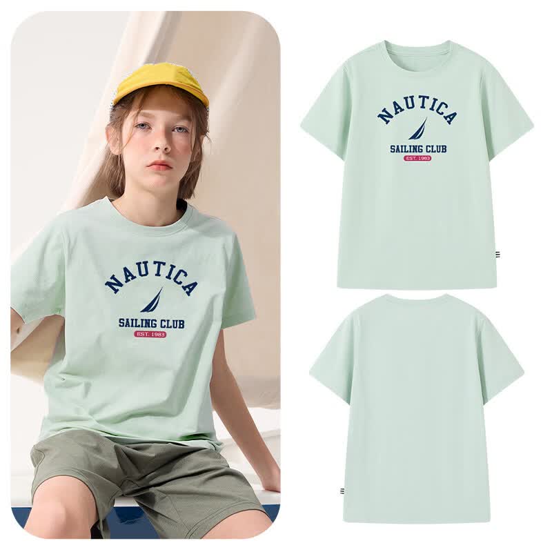 诺帝卡(NAUTICA)吸湿速干儿童抗菌短袖NAUTICA中大童青少年26夏新款户外防晒圆领T 薄荷绿 160