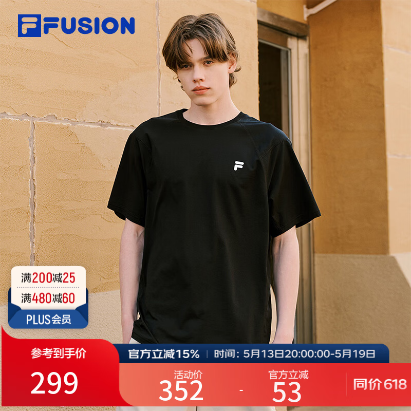 FILA FUSION斐乐潮牌情侣款短袖衫2026夏新款吸湿速干抗菌运动T恤 正黑色-BK XL 180/100A/XL
