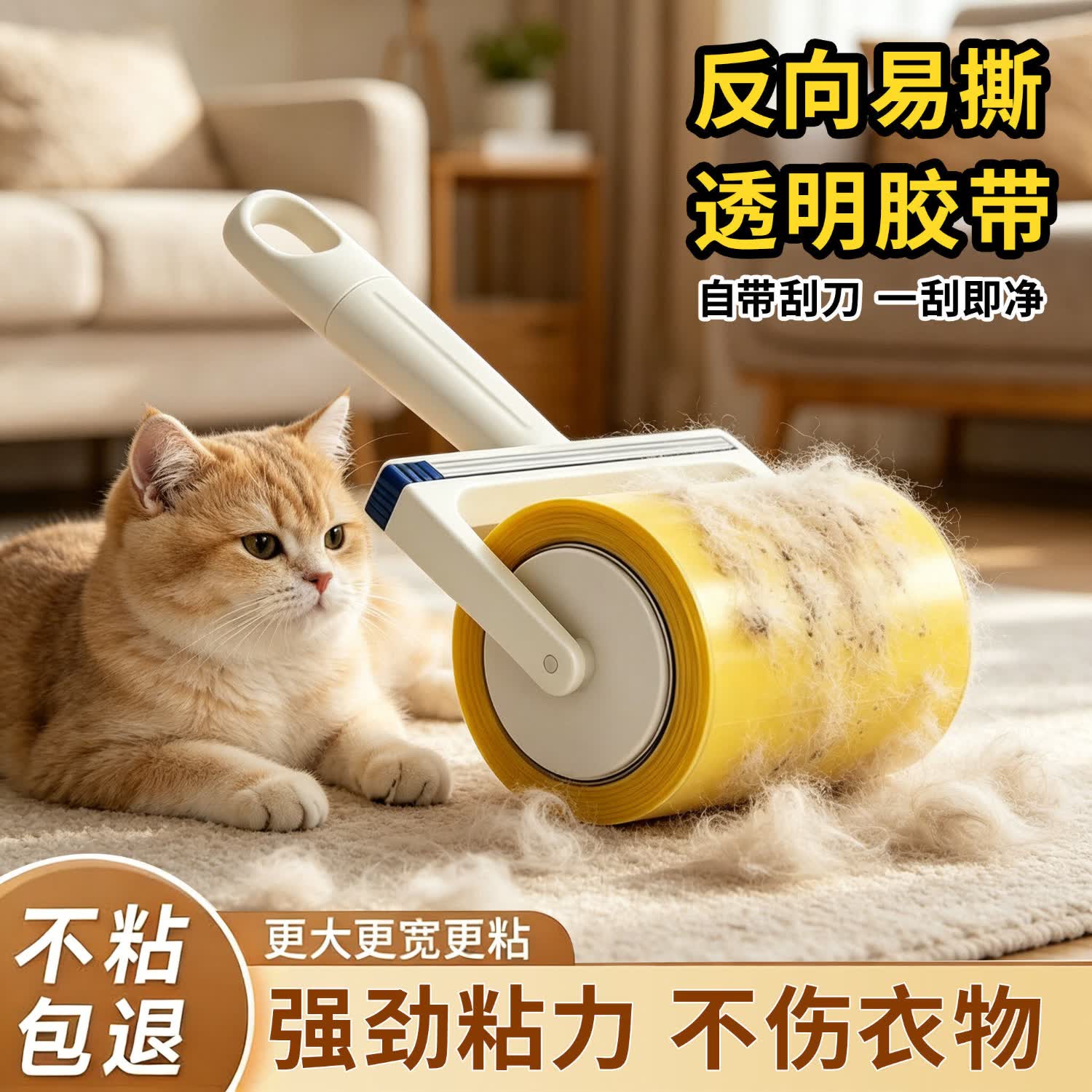 艾仕可（ASCOR）日本粘毛滚筒反卷胶带家用滚刷床上衣服头发碎屑清理反向粘毛神器 养宠必备【6厘米宽30米长】+手持支架