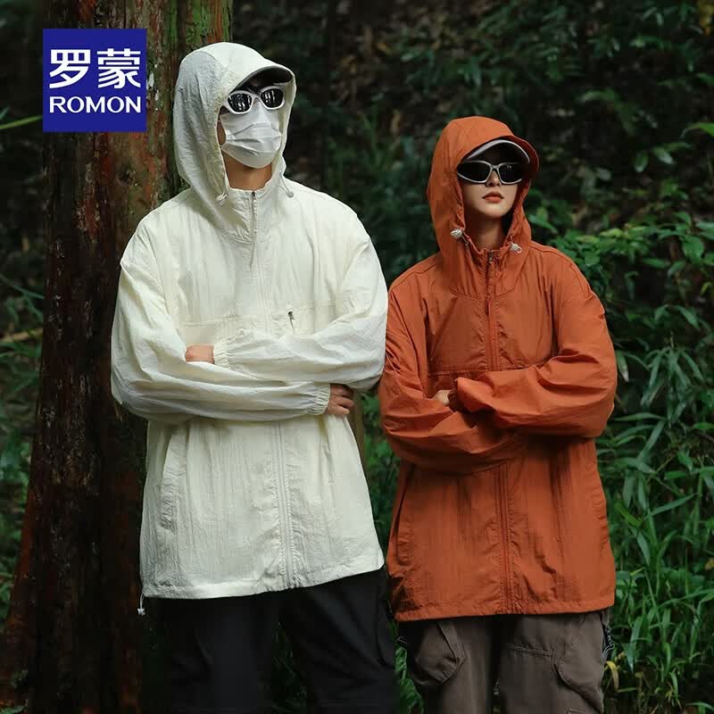 罗蒙（ROMON）UPF50+防晒衣男女同款轻薄透气排汗2026夏季新款时尚休闲防晒服 米白 M (165)