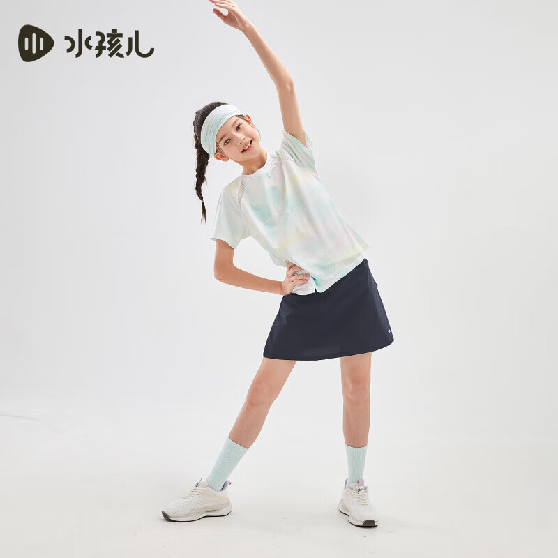 水孩儿（SOUHAIT）女童凉感防晒短裙2025夏季新款儿童百褶裙百搭裙子 藏蓝SHSXGD01CE538B09 105