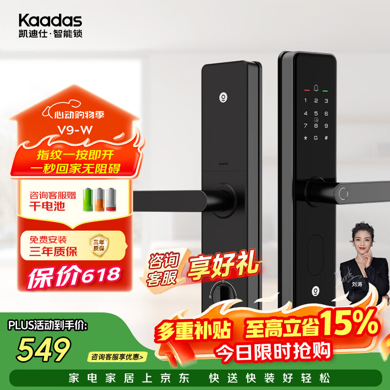 凯迪仕（KAADAS）智能门锁 指纹识别 防盗门锁密码锁 入户门电子智能锁 V9-W