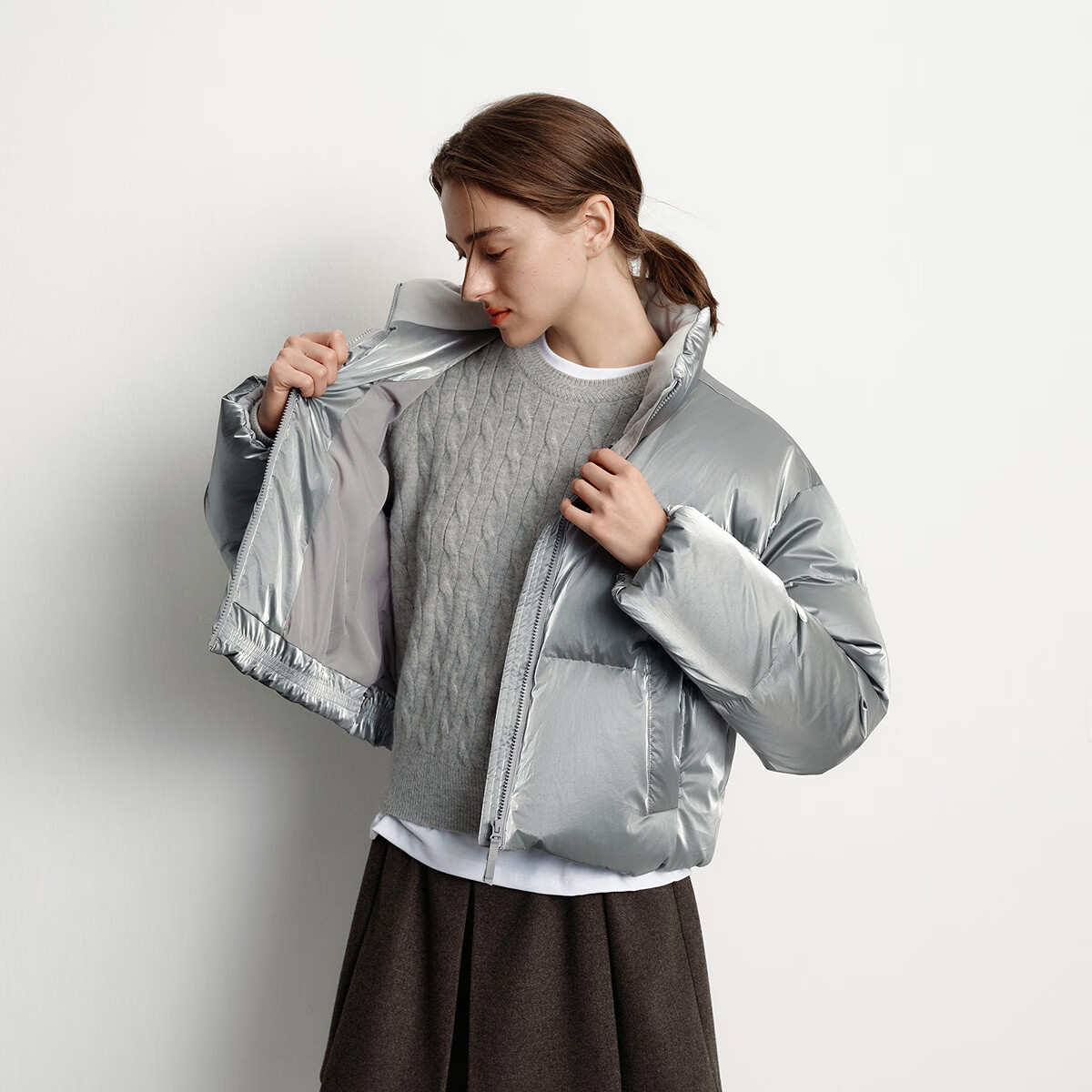 森马(Semir)羽绒服女冬哑光肌理80绒子宽松立领2025新款小个子甜酷面包服 中灰(灰鸭绒)20408 M