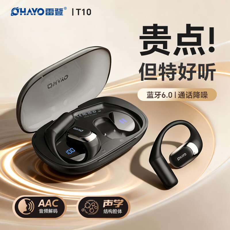 雷登 OHAYOT10pro 升级款蓝牙耳机挂耳式超长续航不入耳高音质专业骑行跑步运动耳机防水防汗2026新款礼物 T10pro黑色【HIFI级音质】