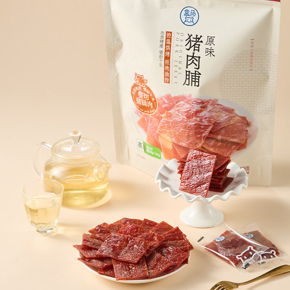 盒马 原味猪肉脯 428g 肉干休闲烧烤猪腿肉办公室零食小吃 428g*1袋 原味