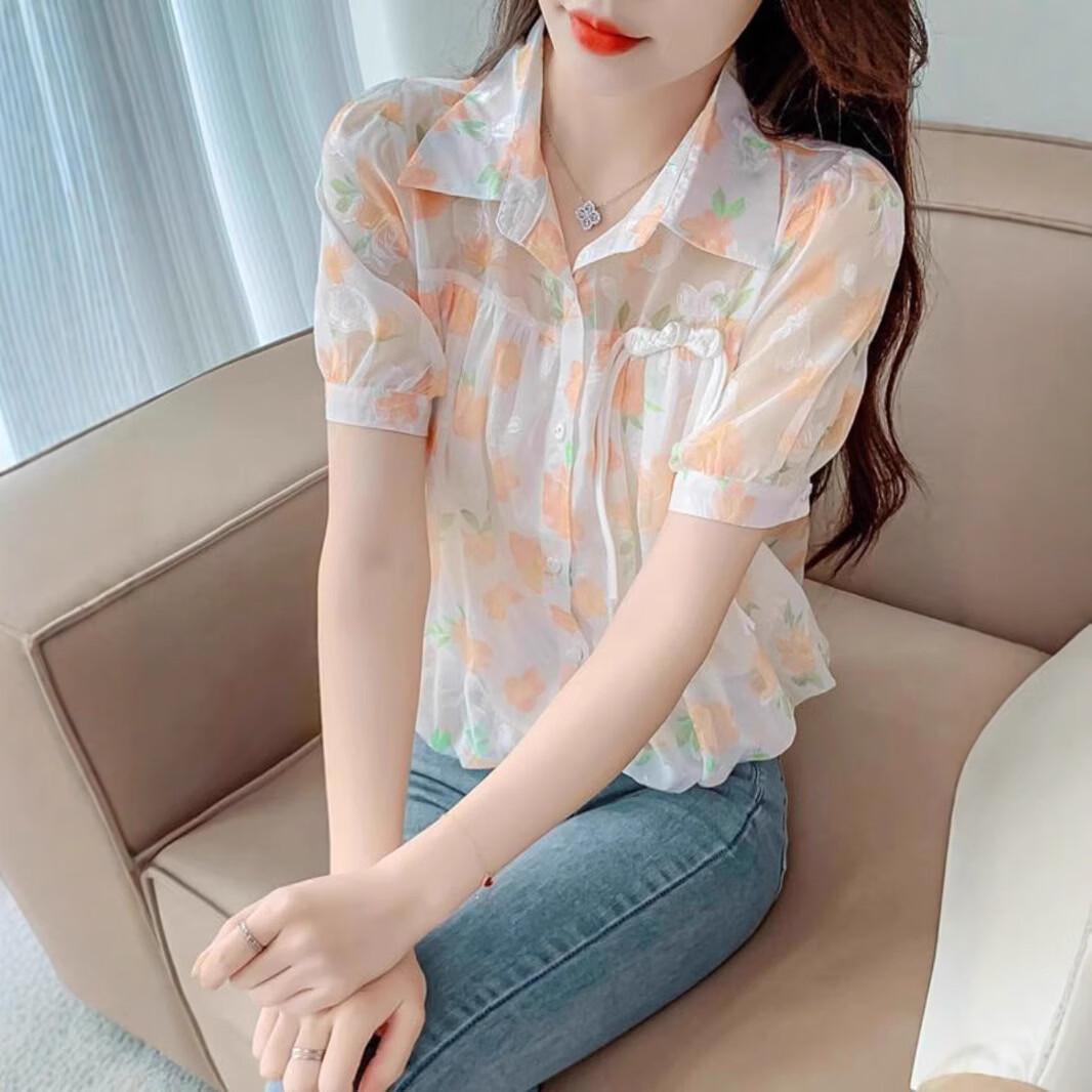 ZSCK短袖雪纺衬衫女夏季2025年薄款慵懒风上衣西装领设计感小众打底衫 黄色 3XL 【135-150斤】