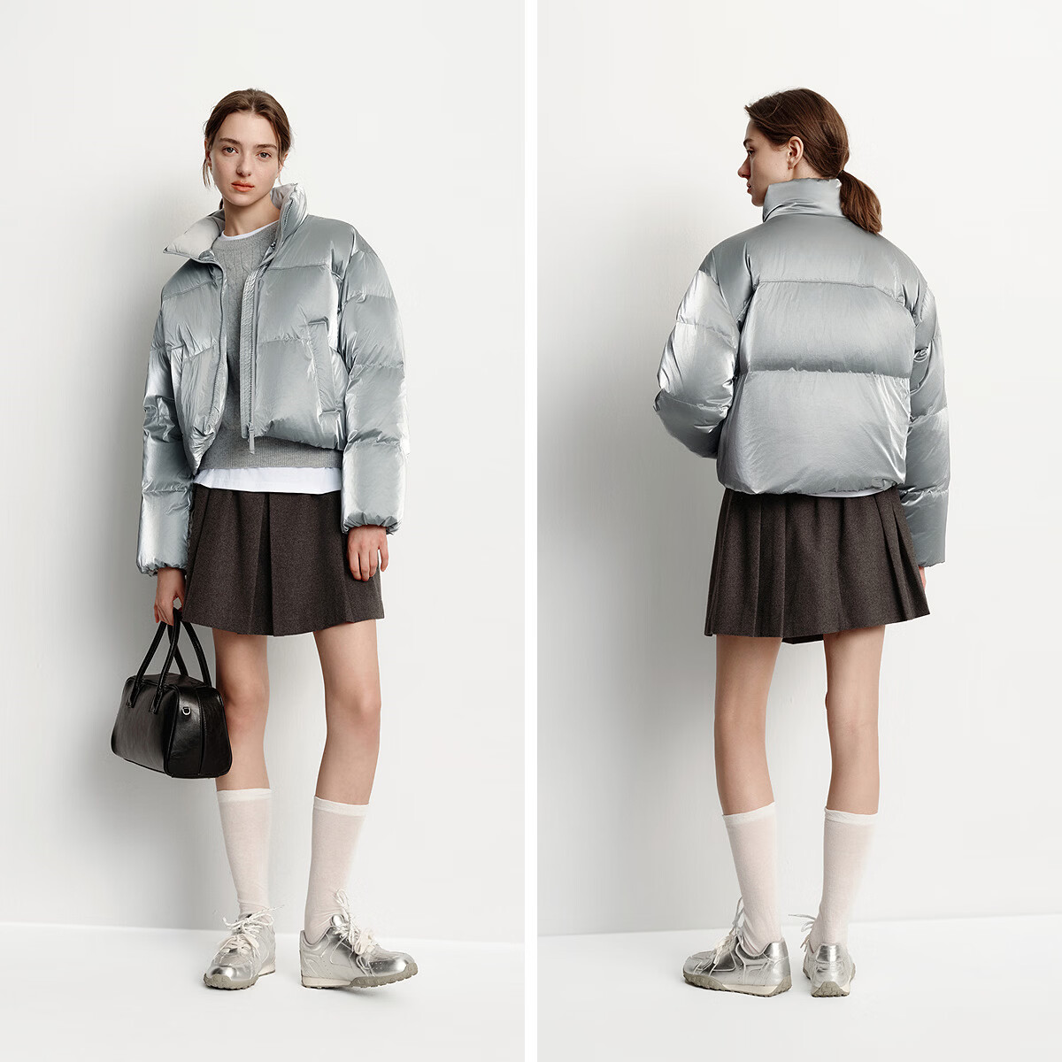 森马(Semir)羽绒服女冬哑光肌理80绒子宽松立领2025新款小个子甜酷面包服 中灰(灰鸭绒)20408 M