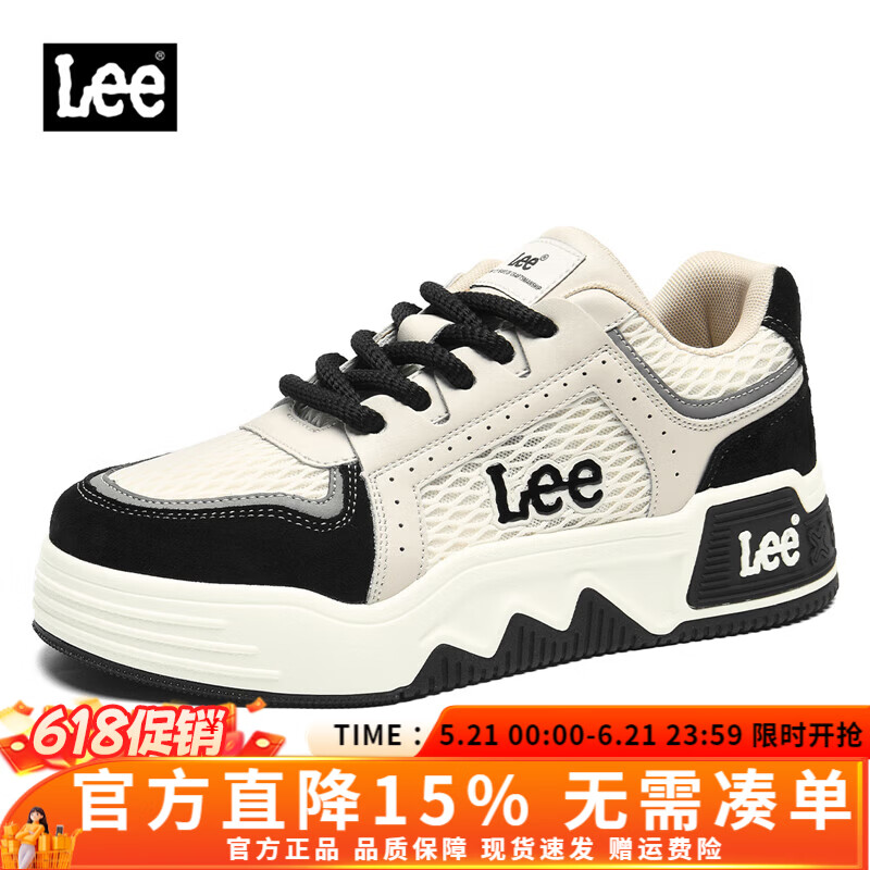 Lee男鞋夏季新款网面休闲鞋百搭透气面包鞋男厚底增高板鞋潮牌鞋子男 黑色 41