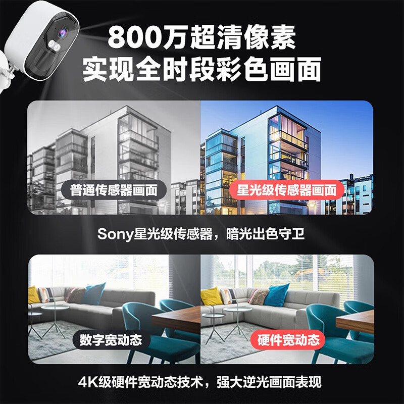 JUAN监控摄像头免插电无线wifi监控器家用室内磁吸免打孔 电池充电手机远程高清带夜视 【WiFi款】800万像素 摄像机（裸机）-WiFi款 10年质保|好品质敢承诺