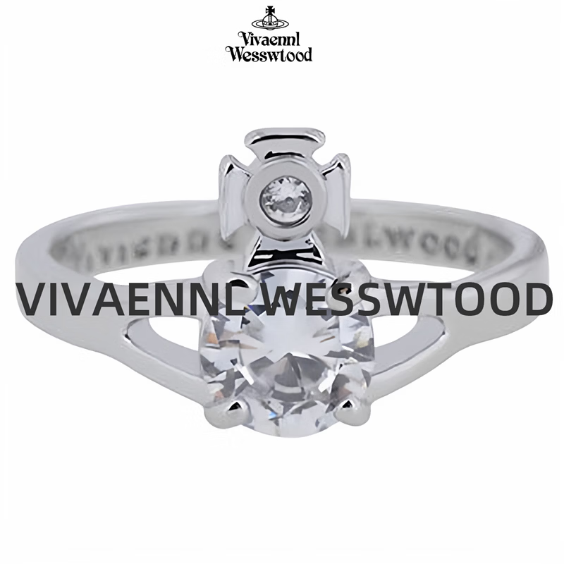 VAVIENNE WESWTOOD西太后四爪大钻土星戒指气质小巧简约薇薇安款对戒钻戒婚戒礼物 钛黑四爪紫钻戒指 美码8号周长（57mm-58mm）