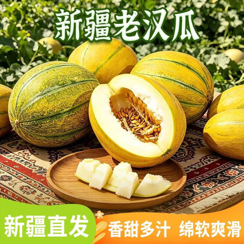 鲜雅堂新疆老汉瓜【顺丰空运-上门到家】火焰蜜瓜吐鲁番巴登金纹老汉瓜 4-5斤净重 【单个大果独享】