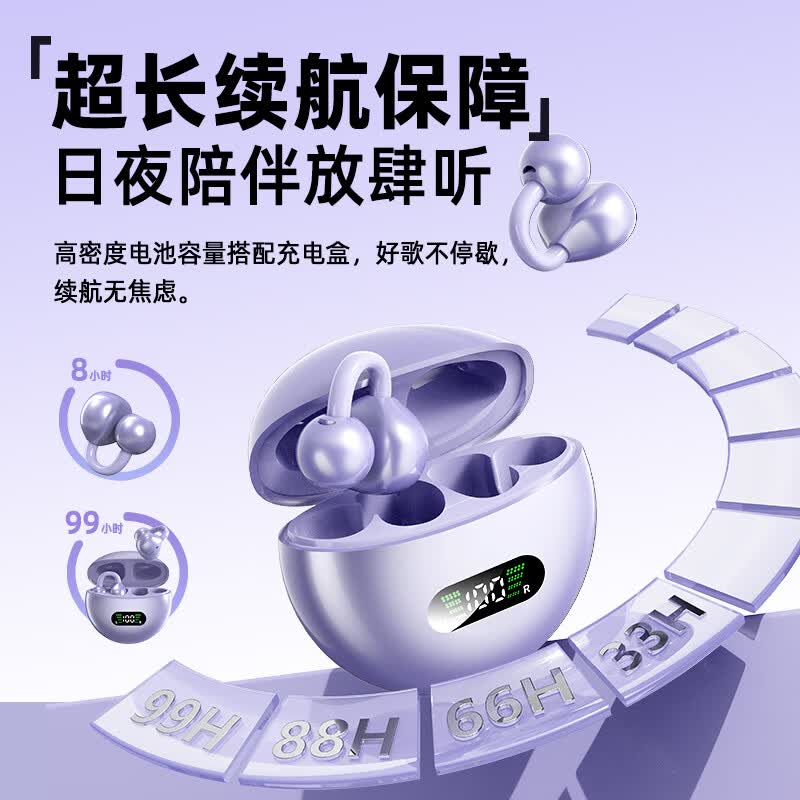 新科（Shinco）【爆款热销】夹耳式骨传导概念蓝牙耳机2026新款运动跑步降噪长续航高音质小米 极光紫【精致皮纹版】