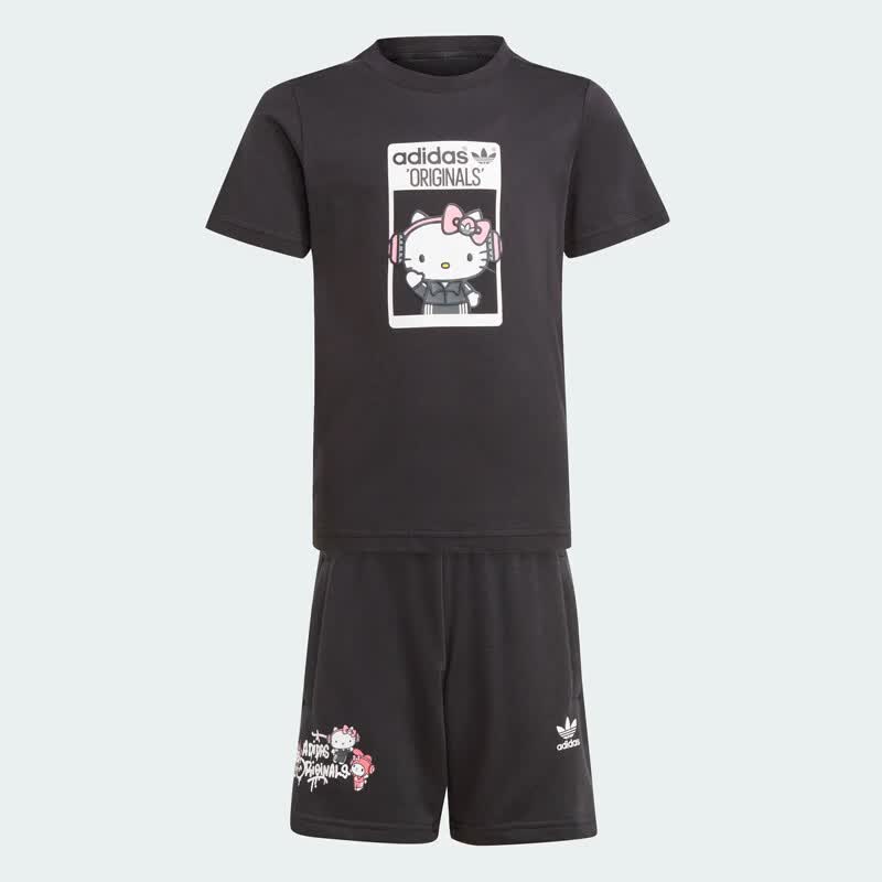 阿迪达斯（adidas）儿童HELLO KITTY 联名款运动短袖套装IR9753 黑色 128