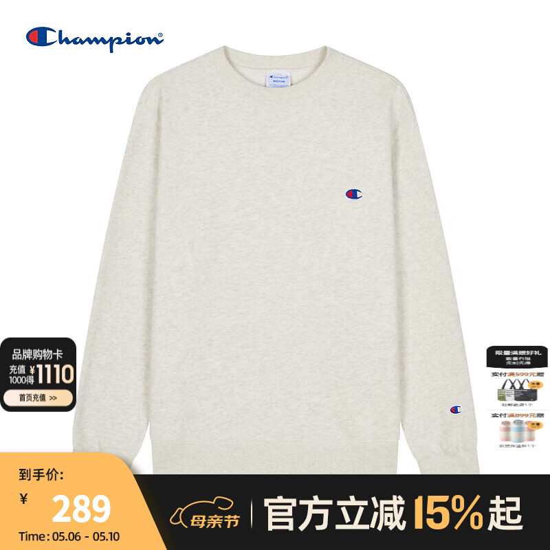 Champion冠军2024春季新款刺绣小C圆领卫衣简约纯色上衣情侣休闲 米白色 M