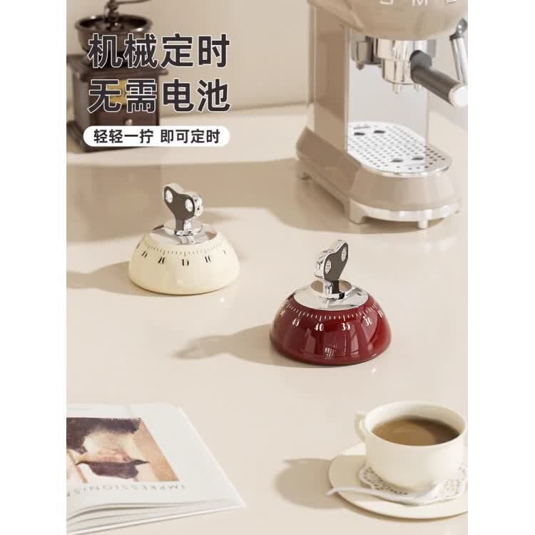 磁吸计时器厨房机械提醒器做饭定时器家用烹饪烘焙学习专用 奶油白【1个装】磁铁吸附/无需电池