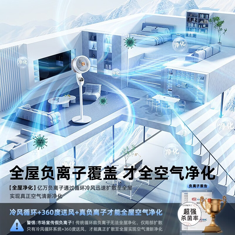 奥克斯(AUX)【AI制冷空气循环扇】新款电风扇家用大风力智能空调扇落地扇静音卧室静音全屋降温冷风扇 AI语音款丨400m大面积制冷丨1秒降16°