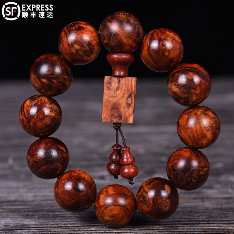 血檀满瘤疤樱子瘤非洲紫檀老料瘤疤佛珠手串男款 图片色