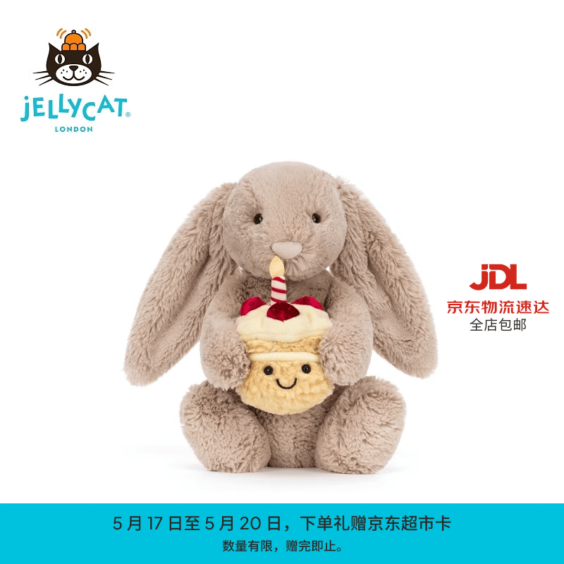 Jellycat害羞生日米色邦尼兔动物毛绒玩偶安抚娃娃送礼520礼物 害羞生日米色邦尼兔 Medium