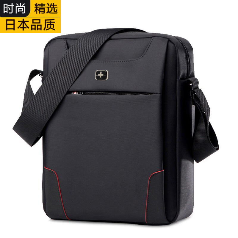 VORE日本进口名牌瑞士军刀男包尼龙包帆布单肩包牛津纺斜挎包高档品牌 黑色