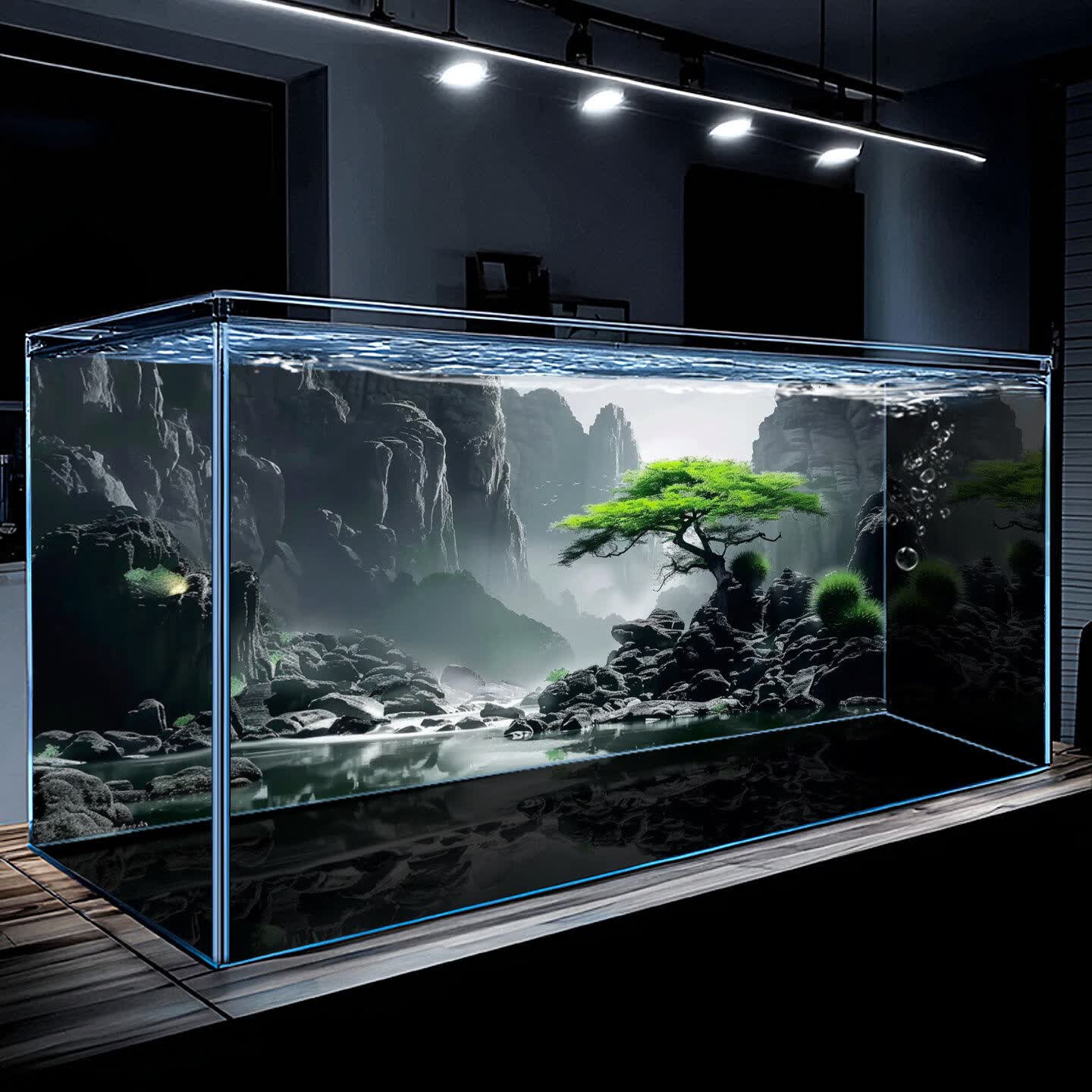 境古匠心鱼缸背景贴纸画5d立体高清图溪流水草缸水族箱专用造景装饰画壁纸 02.水中境遇 宽30cm-高20cm【送刮板】