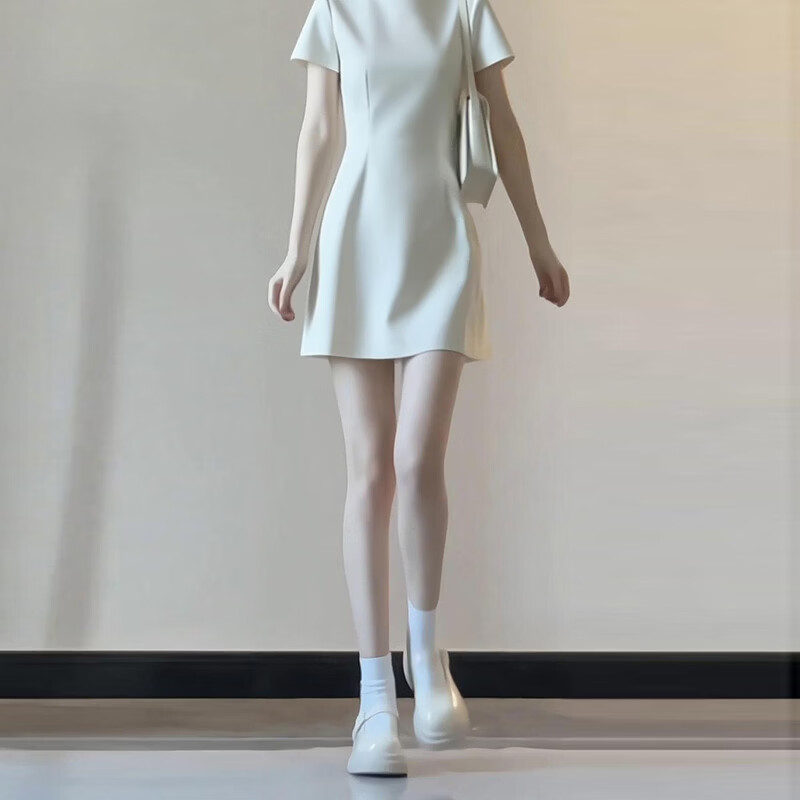 GARNUO粉色短袖连衣裙子女夏季法式小个子高级感气质礼服裙收腰显瘦短裙 灰色【短袖短款】 S 【80-100斤】