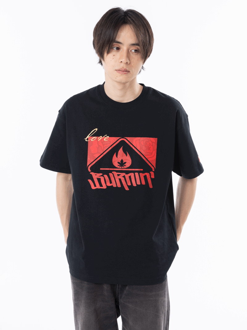 BURNIN【情人节限定】玫瑰方片印花短袖t恤男女街头宽松休闲上衣 白色 现货 XL