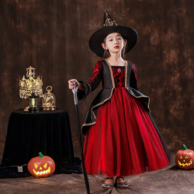 乖奇奇万圣节儿童服装吸血鬼恐怖女童女孩cosplay女巫婆沉睡魔咒演出服 万圣节M1025(随机帽子+披风) 140属于什么档次？