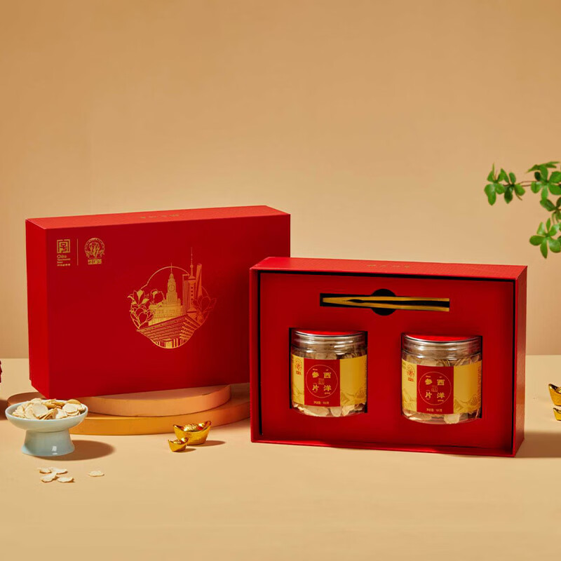 神象西洋参片加拿大进口花旗参整切大片5-6年老参礼盒送礼 西洋参 100g*2瓶