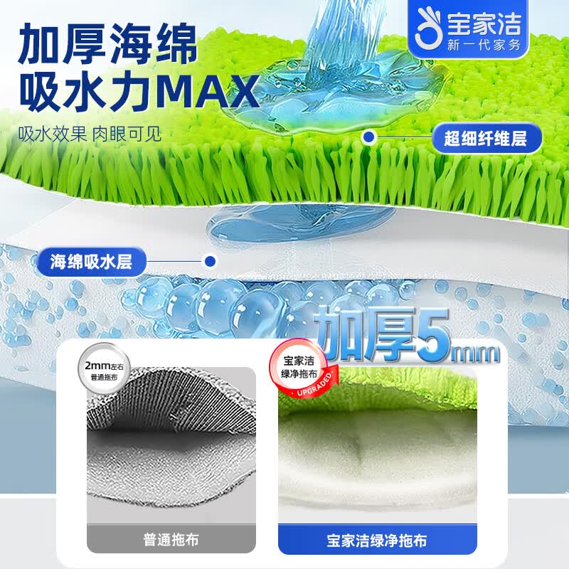 宝家洁喷雾平板拖把铝合金大面板拖把家用一拖净免手洗2026拖把平板拖 新一代铝板喷雾拖60cm-3片布+清洁片