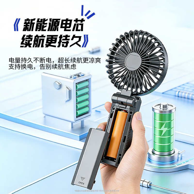 甄昊便携手持小风扇强风静音usb可充电随身携带学生桌面办公超长续航新款机械可折叠可拆卸挂脖小风扇 酷炫灰【超长续航 大风力 机械风】 3000mAh