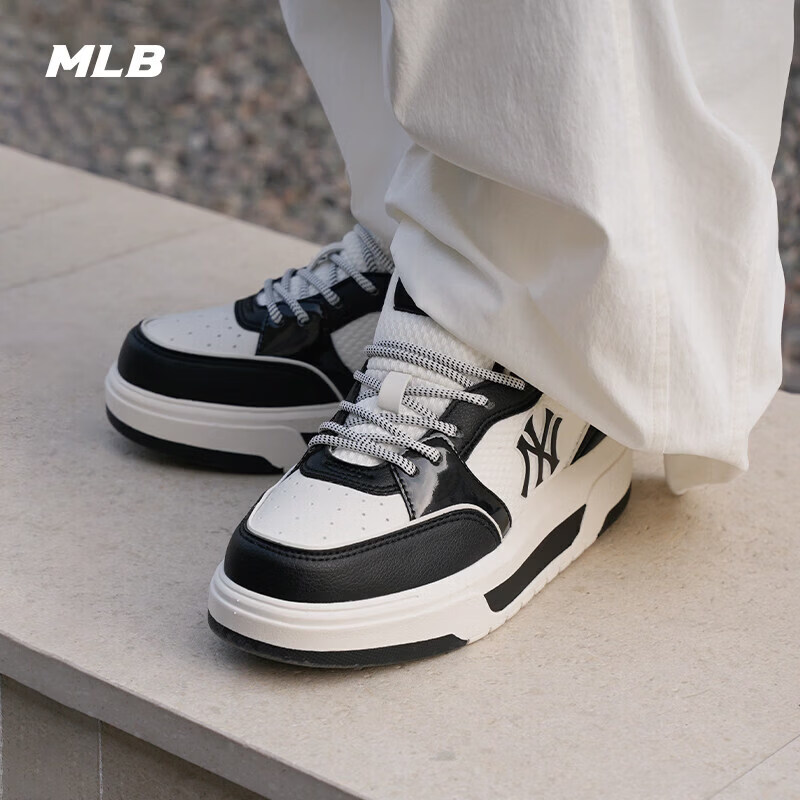 MLB鞋子男女情侣同款通勤复古厚底增高学长鞋26新款网眼透气运动板鞋 纽约洋基队/黑色SXM07 36.5