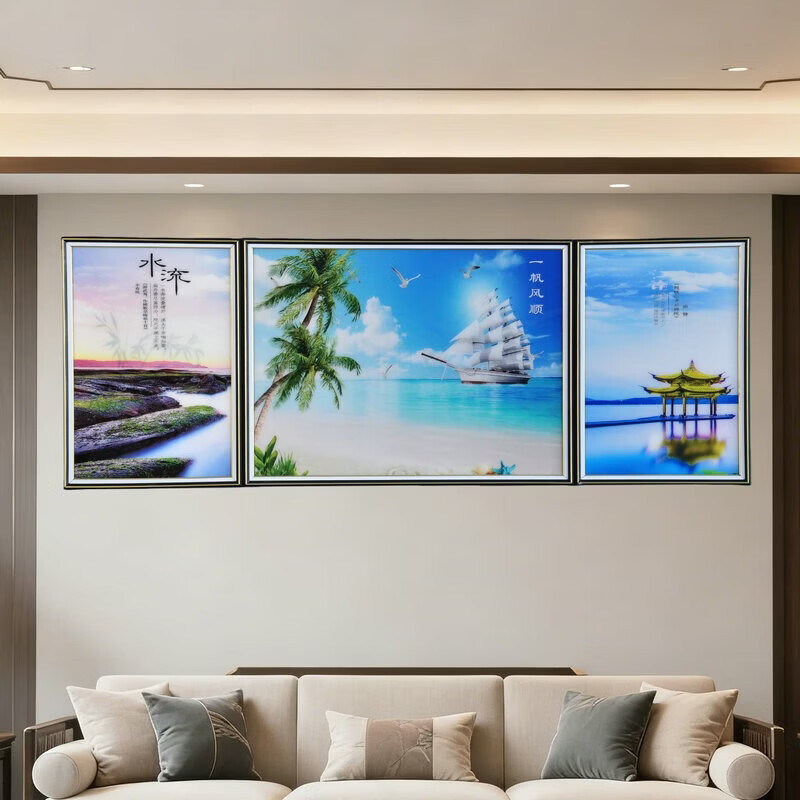 挂画|背靠金山装饰画 挂画客厅办公室三联 沙发背景墙画 孔雀玫瑰三联 45cm*65cm*2+85cm*65cm 黑色钢琴烤漆金边拉丝边框