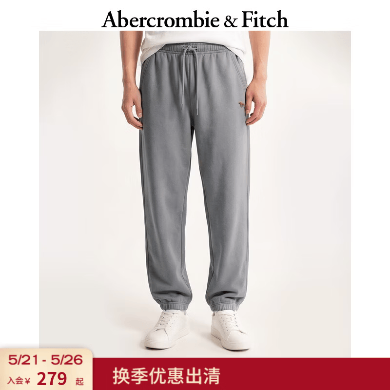 Abercrombie &amp; Fitch经典小麋鹿图案美式经典毛圈布束脚卫裤长裤26春男装134-6017 深灰色 M (180/80A)