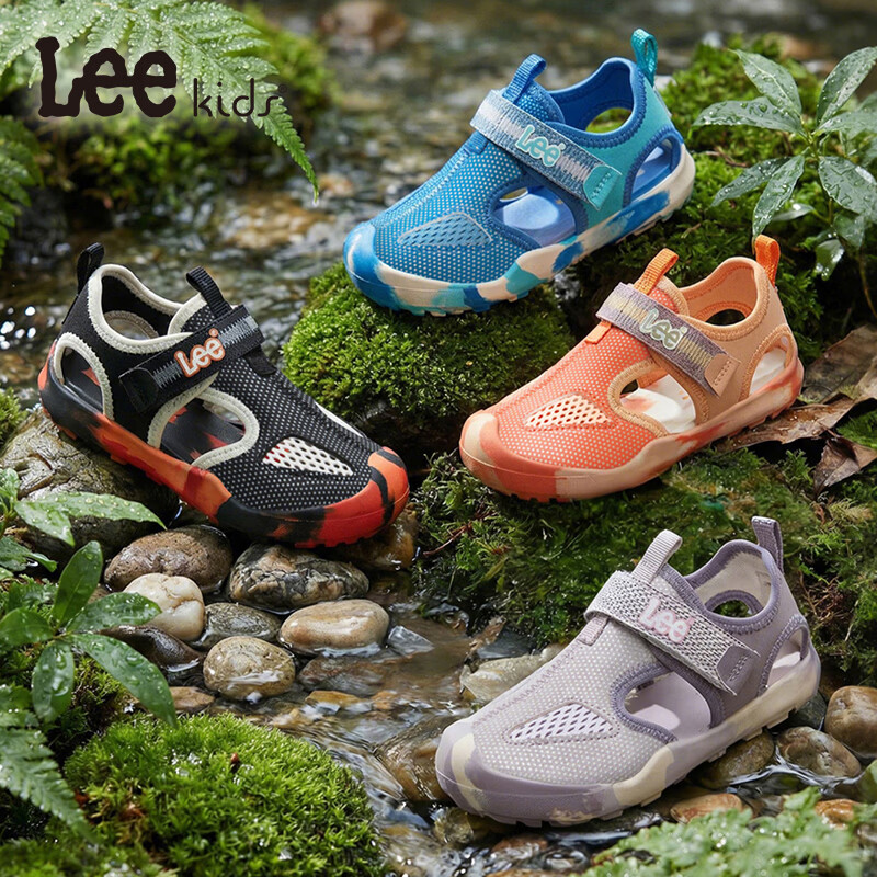 Lee童鞋26年夏季新款儿童透气凉鞋男童防滑包头网面沙滩鞋女童 黑绿 29 【建议脚长176-181mm】
