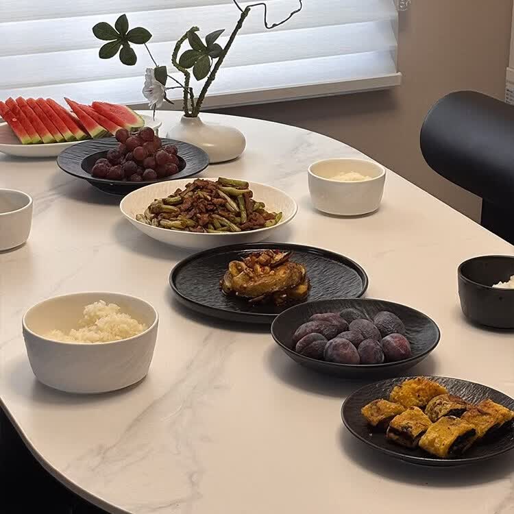mornenjoy釉下彩碗具碗碟套装家用2026新款高颜值陶瓷碗盘餐具套装乔迁送礼 【釉下彩】石纹黑白3-4人食混搭套带鱼盘18头