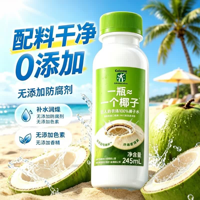 Colossus100%椰子水严选进口优质椰子儿童孕妇可饮0添加含天然电解质 245ml×10瓶