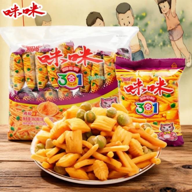 咪咪虾味虾片虾条豆果青豌豆18g*20包休闲零食膨化食品追剧小零食